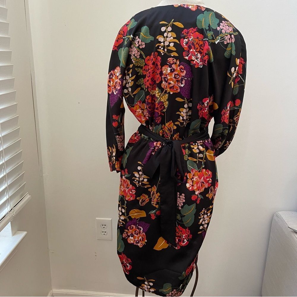 H&M Conscious Floral Satin Dress Size 8 Black Multi Whimsigoth Cocktail kimono - Picture 7 of 16